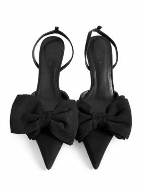 Zara Black Suede-Style Slingback Pumps with Bow Detail - Size 39